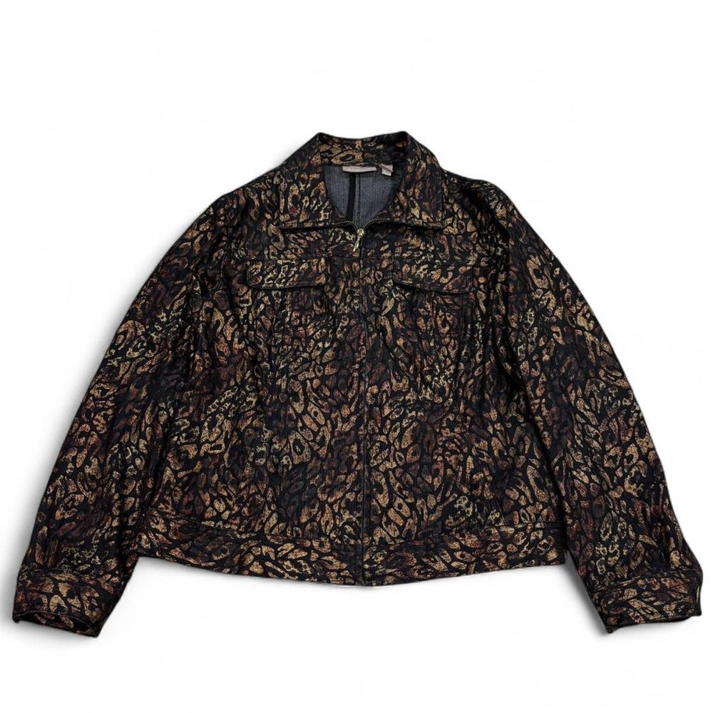 Chico’s Printed Metallic Stretch Jean Jacket